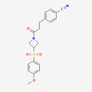 molecular formula C20H20N2O4S B2690345 4-(3-(3-((4-Methoxyphenyl)sulfonyl)azetidin-1-yl)-3-oxopropyl)benzonitrile CAS No. 1797264-17-5