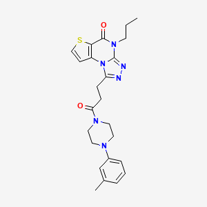 molecular formula C24H28N6O2S B2690351 1-(3-oxo-3-(4-(m-tolyl)piperazin-1-yl)propyl)-4-propylthieno[2,3-e][1,2,4]triazolo[4,3-a]pyrimidin-5(4H)-one CAS No. 1189450-03-0