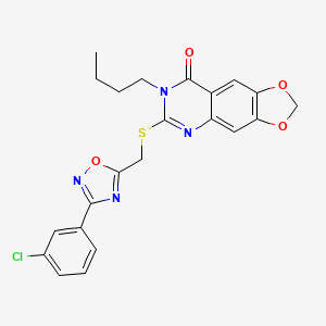 molecular formula C22H19ClN4O4S B2690353 7-butyl-6-(((3-(3-chlorophenyl)-1,2,4-oxadiazol-5-yl)methyl)thio)-[1,3]dioxolo[4,5-g]quinazolin-8(7H)-one CAS No. 1030110-24-7