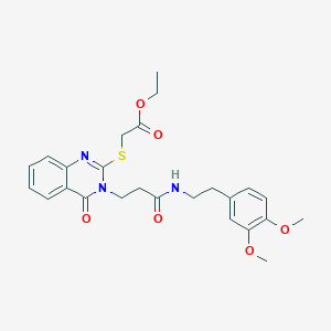 molecular formula C25H29N3O6S B2690354 2-[[3-(3-(酪醇基氨基)-3-酮-丙基)-4-酮-喹唑-2-基]硫代]乙酸乙酯 CAS No. 422288-92-4