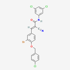 molecular formula C23H14BrCl3N2O2 B2690366 (E)-3-[3-bromo-4-[(4-chlorophenyl)methoxy]phenyl]-2-cyano-N-(3,5-dichlorophenyl)prop-2-enamide CAS No. 380476-30-2