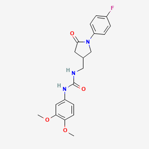 molecular formula C20H22FN3O4 B2690386 1-(3,4-Dimethoxyphenyl)-3-((1-(4-fluorophenyl)-5-oxopyrrolidin-3-yl)methyl)urea CAS No. 954636-74-9