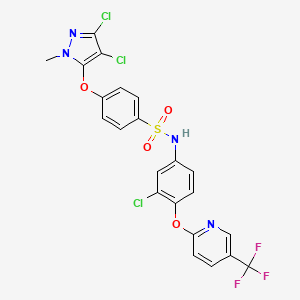 molecular formula C22H14Cl3F3N4O4S B2690424 N-(3-chloro-4-{[5-(trifluoromethyl)-2-pyridinyl]oxy}phenyl)-4-[(3,4-dichloro-1-methyl-1H-pyrazol-5-yl)oxy]benzenesulfonamide CAS No. 400080-80-0