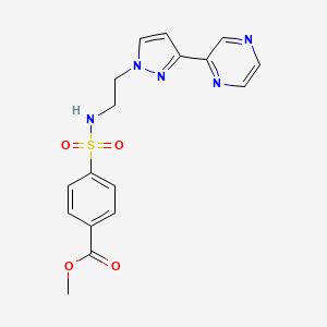 molecular formula C17H17N5O4S B2690483 甲基-4-(N-(2-(3-(吡嗪-2-基)-1H-吡唑-1-基)乙基)磺酰基)苯甲酸酯 CAS No. 2034600-86-5