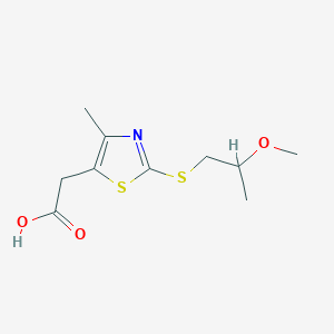 molecular formula C10H15NO3S2 B2690493 2-{2-[(2-Methoxypropyl)sulfanyl]-4-methyl-1,3-thiazol-5-yl}acetic acid CAS No. 1566014-89-8