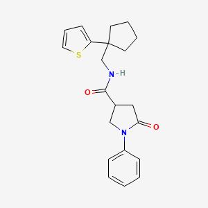 molecular formula C21H24N2O2S B2690499 5-氧代-1-苯基-N-((1-(噻吩-2-基)环戊基)甲基)吡咯啉-3-甲酰胺 CAS No. 1058459-67-8