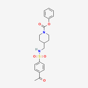 molecular formula C21H24N2O5S B2690510 苯基4-((4-乙酰苯基磺酰氨基)甲基哌啶-1-羧酸酯 CAS No. 1235017-41-0