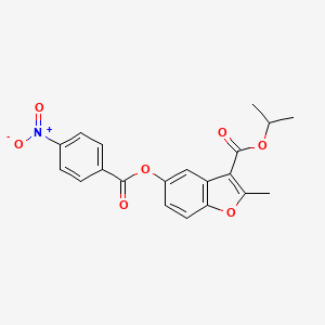 molecular formula C20H17NO7 B2690537 异丙基 2-甲基-5-(4-硝基苯甲酰氧基)-1-苯并呋喃-3-羧酸酯 CAS No. 301682-70-2