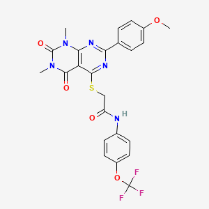 molecular formula C24H20F3N5O5S B2690548 2-((2-(4-methoxyphenyl)-6,8-dimethyl-5,7-dioxo-5,6,7,8-tetrahydropyrimido[4,5-d]pyrimidin-4-yl)thio)-N-(4-(trifluoromethoxy)phenyl)acetamide CAS No. 852168-69-5