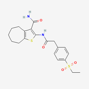 molecular formula C20H24N2O4S2 B2690557 2-(2-(4-(ethylsulfonyl)phenyl)acetamido)-5,6,7,8-tetrahydro-4H-cyclohepta[b]thiophene-3-carboxamide CAS No. 941884-49-7