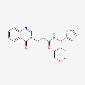 3-(4-oxoquinazolin-3(4H)-yl)-N-((tetrahydro-2H-pyran-4-yl)(thiophen-2-yl)methyl)propanamide