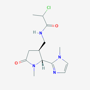 molecular formula C13H19ClN4O2 B2690584 2-Chloro-N-[[(2R,3S)-1-methyl-2-(1-methylimidazol-2-yl)-5-oxopyrrolidin-3-yl]methyl]propanamide CAS No. 2411184-10-4