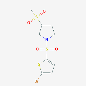 molecular formula C9H12BrNO4S3 B2690590 1-((5-Bromothiophen-2-yl)sulfonyl)-3-(methylsulfonyl)pyrrolidine CAS No. 1448054-77-0