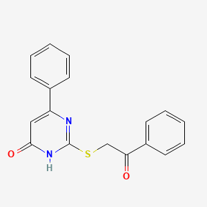 molecular formula C18H14N2O2S B2690592 alpha-(6-Phenyl-4-oxo-1,4-dihydropyrimidine-2-ylthio)acetophenone CAS No. 242474-97-1