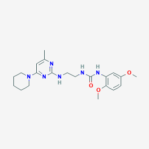 molecular formula C21H30N6O3 B2690593 1-(2,5-二甲氧基苯基)-3-(2-((4-甲基-6-(哌啶-1-基)嘧啶-2-基)氨基)乙基)脲 CAS No. 1203181-32-1
