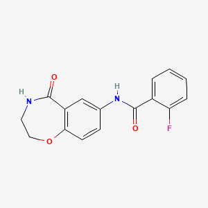 molecular formula C16H13FN2O3 B2690596 2-fluoro-N-(5-oxo-2,3,4,5-tetrahydrobenzo[f][1,4]oxazepin-7-yl)benzamide CAS No. 921890-27-9
