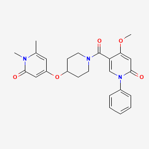 molecular formula C25H27N3O5 B2690599 5-(4-((1,6-dimethyl-2-oxo-1,2-dihydropyridin-4-yl)oxy)piperidine-1-carbonyl)-4-methoxy-1-phenylpyridin-2(1H)-one CAS No. 1903155-28-1