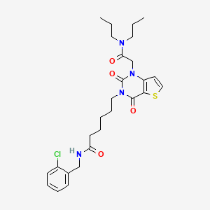 molecular formula C27H35ClN4O4S B2690601 N-(2-chlorobenzyl)-6-[1-[2-(dipropylamino)-2-oxoethyl]-2,4-dioxo-1,4-dihydrothieno[3,2-d]pyrimidin-3(2H)-yl]hexanamide CAS No. 866013-56-1