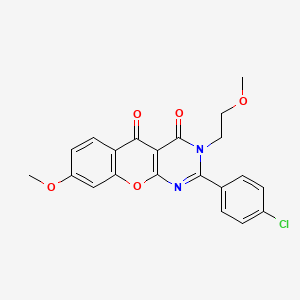 molecular formula C21H17ClN2O5 B2690604 2-(4-chlorophenyl)-8-methoxy-3-(2-methoxyethyl)-3H-chromeno[2,3-d]pyrimidine-4,5-dione CAS No. 896593-84-3