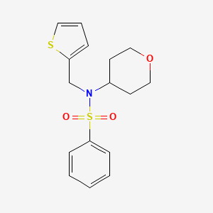 molecular formula C16H19NO3S2 B2690614 N-(tetrahydro-2H-pyran-4-yl)-N-(thiophen-2-ylmethyl)benzenesulfonamide CAS No. 1795442-01-1