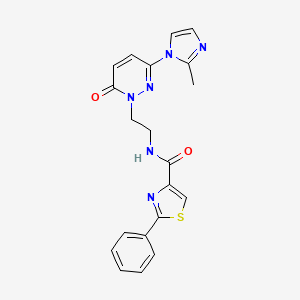 molecular formula C20H18N6O2S B2690619 N-(2-(3-(2-methyl-1H-imidazol-1-yl)-6-oxopyridazin-1(6H)-yl)ethyl)-2-phenylthiazole-4-carboxamide CAS No. 1351620-46-6