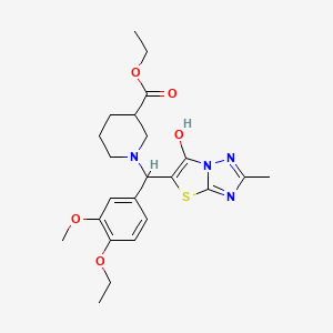Ethyl 1-((4-ethoxy-3-methoxyphenyl)(6-hydroxy-2-methylthiazolo[3,2-b][1,2,4]triazol-5-yl)methyl)piperidine-3-carboxylate