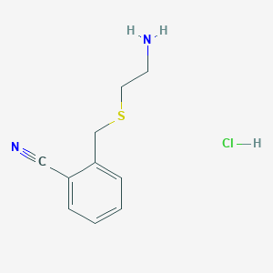 molecular formula C10H13ClN2S B2690632 2-{[(2-Aminoethyl)sulfanyl]methyl}benzonitrile hydrochloride CAS No. 1052540-31-4