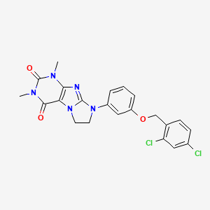 molecular formula C22H19Cl2N5O3 B2690633 8-{3-[(2,4-二氯苯基)甲氧基]苯基}-1,3-二甲基-1,3,5-三氢咪唑并[1,2-h]嘌呤-2,4-二酮 CAS No. 1021065-39-3