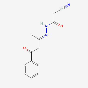 molecular formula C13H13N3O2 B2690647 2-cyano-N'-[(E)-1-methyl-3-oxo-3-phenylpropylidene]acetohydrazide CAS No. 1086229-94-8