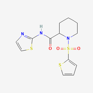 molecular formula C13H15N3O3S3 B2690656 N-(thiazol-2-yl)-1-(thiophen-2-ylsulfonyl)piperidine-2-carboxamide CAS No. 1097900-69-0