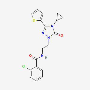 molecular formula C18H17ClN4O2S B2690681 2-chloro-N-(2-(4-cyclopropyl-5-oxo-3-(thiophen-2-yl)-4,5-dihydro-1H-1,2,4-triazol-1-yl)ethyl)benzamide CAS No. 1448046-48-7