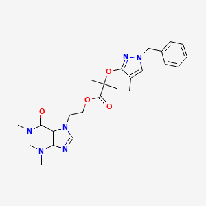 molecular formula C24H30N6O4 B2690692 2-(1,3-dimethyl-6-oxo-2H-purin-7-yl)ethyl 2-(1-benzyl-4-methylpyrazol-3-yl)oxy-2-methylpropanoate CAS No. 300683-49-2
