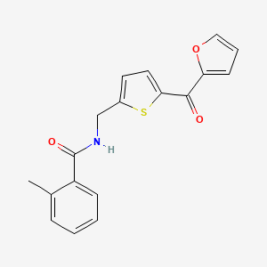 molecular formula C18H15NO3S B2690693 N-((5-(呋喃-2-基甲酰)噻吩-2-基)甲基)-2-甲基苯甲酰胺 CAS No. 1797268-88-2