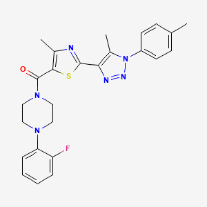 molecular formula C25H25FN6OS B2690706 (4-(2-fluorophenyl)piperazin-1-yl)(4-methyl-2-(5-methyl-1-(p-tolyl)-1H-1,2,3-triazol-4-yl)thiazol-5-yl)methanone CAS No. 1207007-81-5