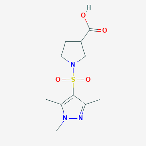 molecular formula C11H17N3O4S B2690709 1-((1,3,5-Trimethyl-1H-pyrazol-4-yl)sulfonyl)pyrrolidine-3-carboxylic acid CAS No. 1283271-10-2