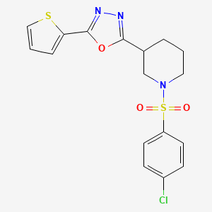molecular formula C17H16ClN3O3S2 B2690726 2-(1-((4-Chlorophenyl)sulfonyl)piperidin-3-yl)-5-(thiophen-2-yl)-1,3,4-oxadiazole CAS No. 1105200-58-5