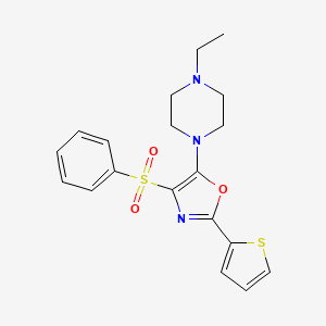 molecular formula C19H21N3O3S2 B2690729 5-(4-Ethylpiperazin-1-yl)-4-(phenylsulfonyl)-2-(thiophen-2-yl)oxazole CAS No. 627833-25-4