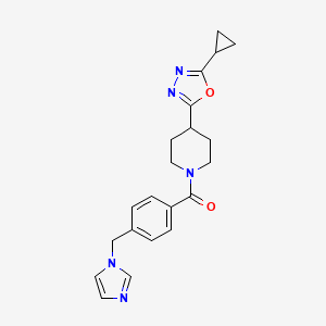 molecular formula C21H23N5O2 B2690756 (4-((1H-咪唑-1-基)甲基)苯基)(4-(5-环丙基-1,3,4-噁二唑-2-基)哌嗪-1-基)甲酮 CAS No. 1211293-30-9