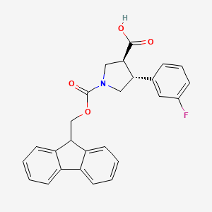 molecular formula C26H22FNO4 B2690757 (3S,4R)-1-(9H-Fluoren-9-ylmethoxycarbonyl)-4-(3-fluorophenyl)pyrrolidine-3-carboxylic acid CAS No. 2125366-50-7