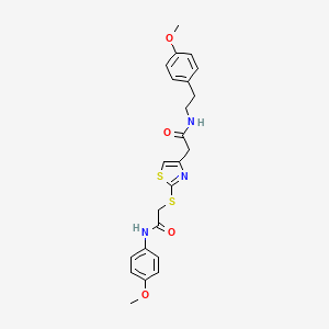 molecular formula C23H25N3O4S2 B2690760 N-(4-甲氧基苯乙基)-2-(2-((2-((4-甲氧基苯基)氨基)-2-氧代乙基)硫基)噻唑-4-基)乙酰胺 CAS No. 942000-46-6