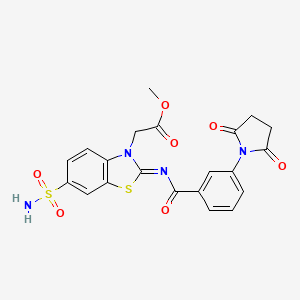 molecular formula C21H18N4O7S2 B2690766 (Z)-甲基-2-(2-((3-(2,5-二氧代吡咯啉-1-基)苯甲酰)亚胺)-6-磺酰基苯并[3,2-d]噻唑-3(2H)-基)乙酸酯 CAS No. 865198-98-7