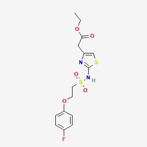 molecular formula C15H17FN2O5S2 B2690767 Ethyl 2-(2-(2-(4-fluorophenoxy)ethylsulfonamido)thiazol-4-yl)acetate CAS No. 1351661-20-5