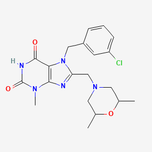 molecular formula C20H24ClN5O3 B2690771 7-(3-chlorobenzyl)-8-((2,6-dimethylmorpholino)methyl)-3-methyl-1H-purine-2,6(3H,7H)-dione CAS No. 838899-57-3