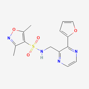 molecular formula C14H14N4O4S B2690776 N-((3-(furan-2-yl)pyrazin-2-yl)methyl)-3,5-dimethylisoxazole-4-sulfonamide CAS No. 2034363-24-9