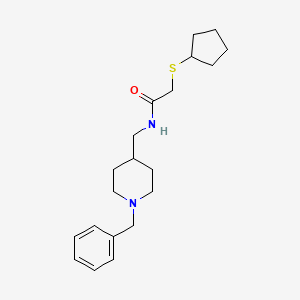 molecular formula C20H30N2OS B2690779 N-((1-benzylpiperidin-4-yl)methyl)-2-(cyclopentylthio)acetamide CAS No. 1448072-03-4