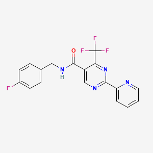 molecular formula C18H12F4N4O B2690780 N-(4-fluorobenzyl)-2-(2-pyridinyl)-4-(trifluoromethyl)-5-pyrimidinecarboxamide CAS No. 865660-43-1