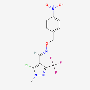 molecular formula C13H10ClF3N4O3 B2690790 5-chloro-1-methyl-3-(trifluoromethyl)-1H-pyrazole-4-carbaldehyde O-(4-nitrobenzyl)oxime CAS No. 318284-48-9