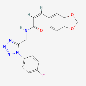 molecular formula C18H14FN5O3 B2690793 (Z)-3-(benzo[d][1,3]dioxol-5-yl)-N-((1-(4-fluorophenyl)-1H-tetrazol-5-yl)methyl)acrylamide CAS No. 897623-58-4