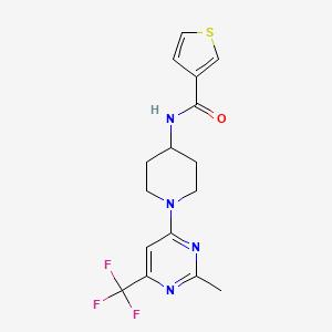 molecular formula C16H17F3N4OS B2690809 N-{1-[2-甲基-6-(三氟甲基)-4-嘧啶基]-4-哌啶基}-3-硫代基苯甲酰胺 CAS No. 1775331-60-6