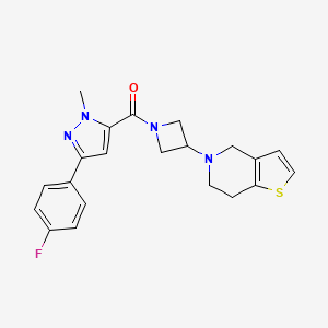 molecular formula C21H21FN4OS B2690814 (3-(6,7-dihydrothieno[3,2-c]pyridin-5(4H)-yl)azetidin-1-yl)(3-(4-fluorophenyl)-1-methyl-1H-pyrazol-5-yl)methanone CAS No. 2034310-24-0